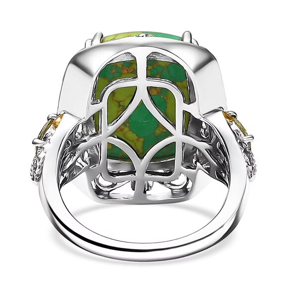 Mojave Green Turquoise and Simulated Peridot Ring in 18K YG Plated Platinum Bond - Picture 2 of 2